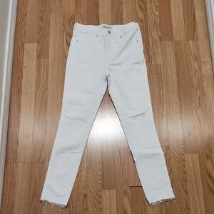Madewell Women's White Higb Rise Distressed Skinny Raw Hem Jeans Size 27